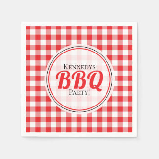 Red And White Gingham Check Family BBQ Napkins