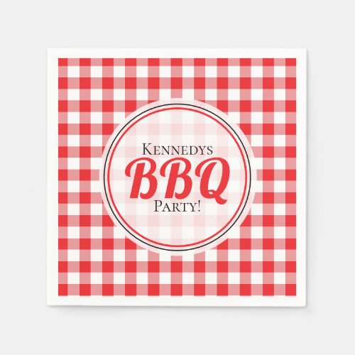 Red And White Gingham Check  Family BBQ Napkins