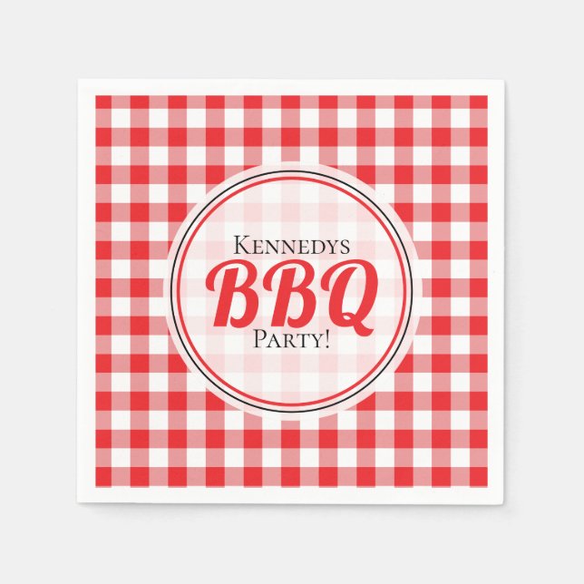 Red And White Gingham Check  Family BBQ Napkins (Front)