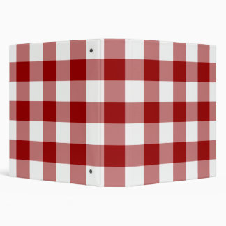 Red and White Gingham Check Pattern 3 Ring Binder