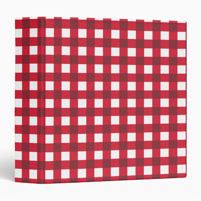 Red And White Gingham Check Pattern Holiday 3 Ring Binder (Front/Spine)