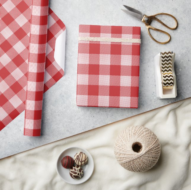 Red and White Gingham Check Pattern Wrapping Paper (Crafts)