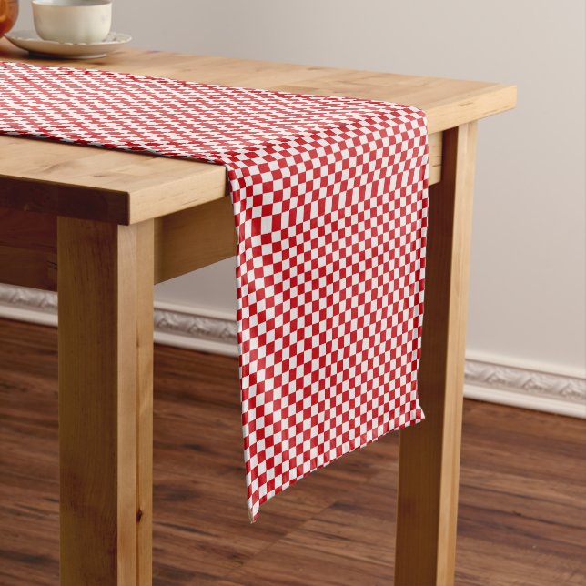 Red And White Gingham Checkered Long Table Runner (In Situ)