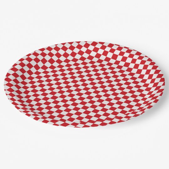 Red And White Gingham Checkered Paper Plate