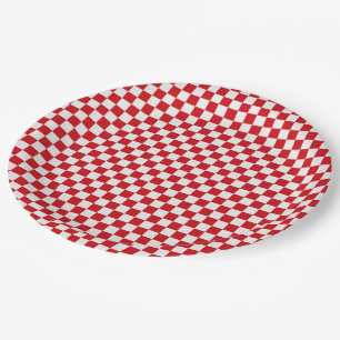 Red And White Gingham Checkered Paper Plates