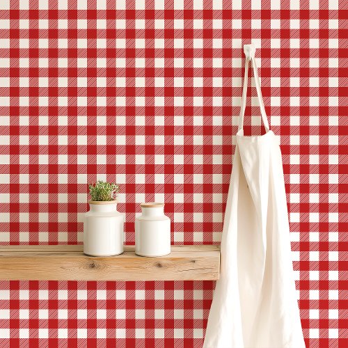Red and White Gingham Checkered Wallpaper