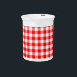Red and White Gingham Checks Beverage Pitcher<br><div class="desc">It's the classic gingham pattern! This checkered design in red and white is equally at home in country,  city,  retro,  or modern looks.</div>