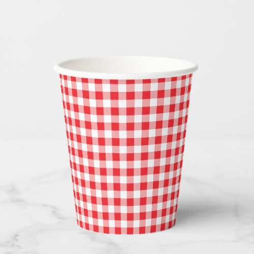 red and white gingham farm barn party paper cups