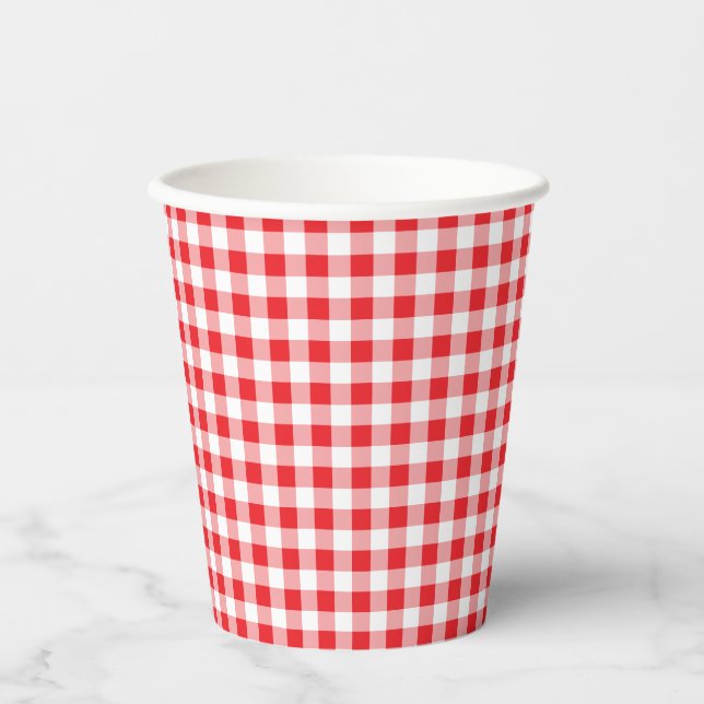 red and white gingham farm barn party paper cups (Front)
