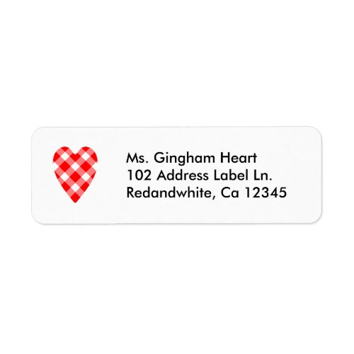 Red and white gingham heart address labels