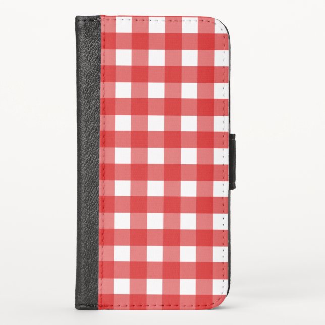 Red and white gingham iPhone wallet case (Front)