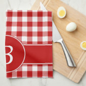 Red and White Gingham Monogram Kitchen Towel (Quarter Fold)