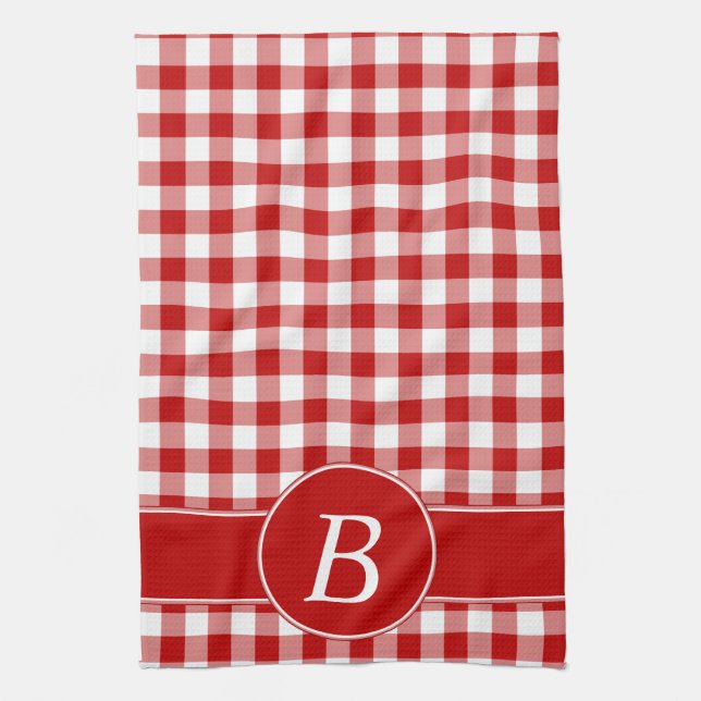 Red and White Gingham Monogram Kitchen Towel (Vertical)