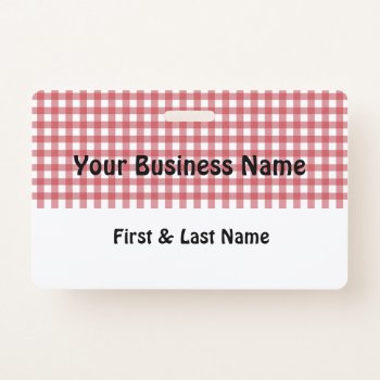 Red And White Gingham Name Badge by Lilleaf at Zazzle