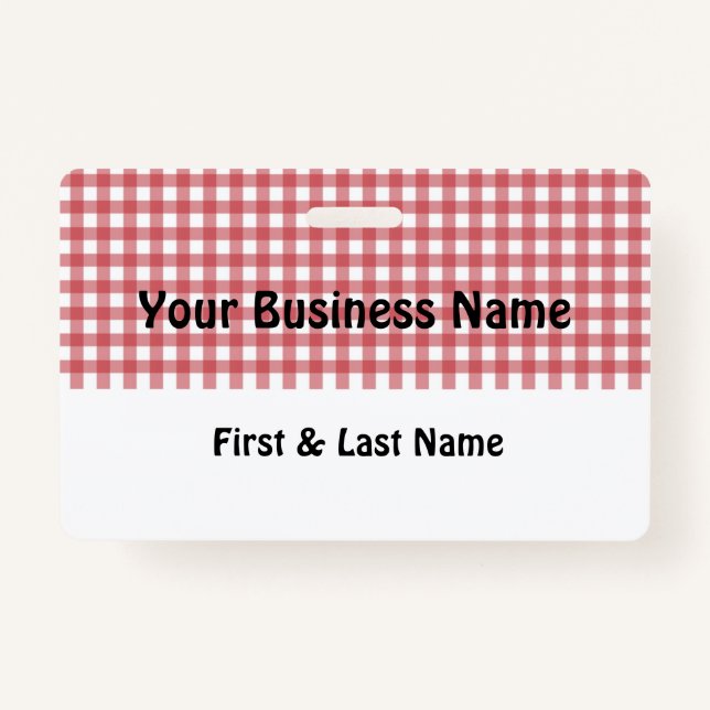 Red and White Gingham Name Badge (Front)