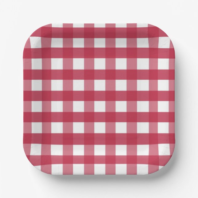 Red and White Gingham Paper Plates (Front)