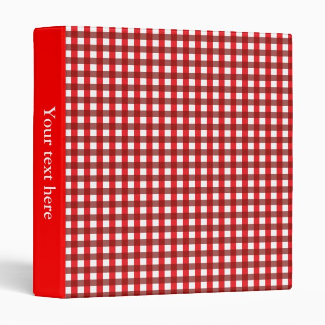 Red and White Gingham Pattern 3 Ring Binder (Front/Spine)
