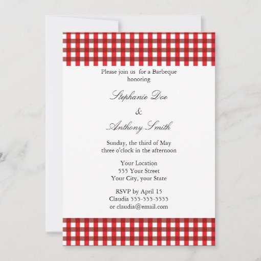 Red and White Gingham Pattern Barbeque Invitation | Zazzle