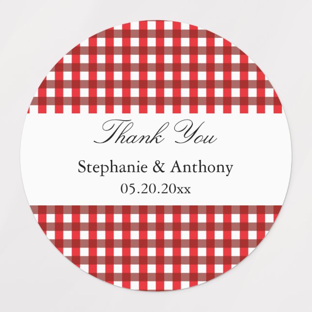 Red and White Gingham Pattern Barbeque Thank You Labels (Design 1)