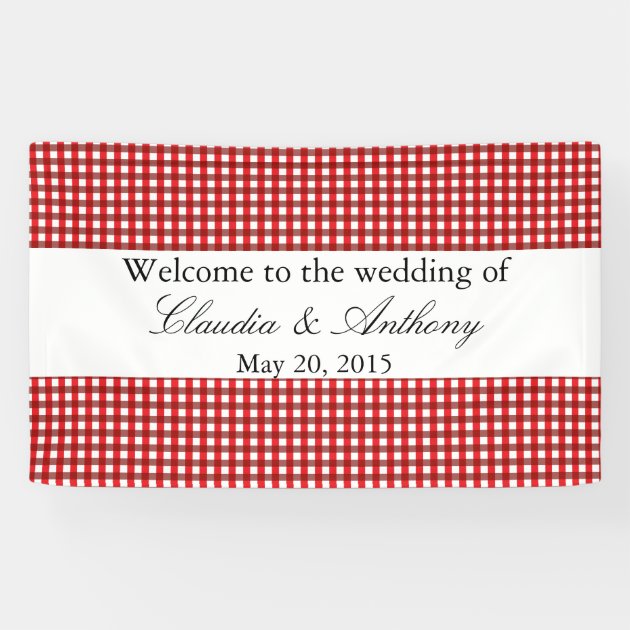 Red And White Gingham Pattern Barbeque Wedding Banner