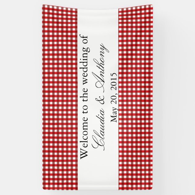 Red And White Gingham Pattern Barbeque Wedding Banner