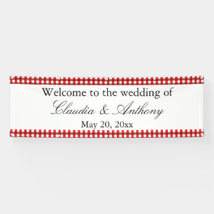 Red and White Gingham Pattern Barbeque Wedding Banner