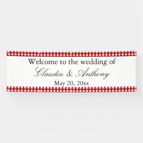 Red and White Gingham Pattern Barbeque Wedding  Banner