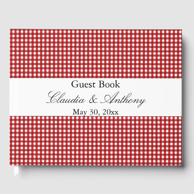 Red and White Gingham Pattern Barbeque Wedding Guest Book (Front)