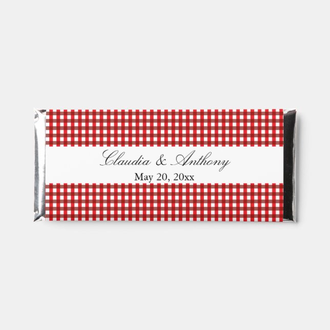 Red and White Gingham Pattern Barbeque Wedding  Hershey Bar Favors (Front)