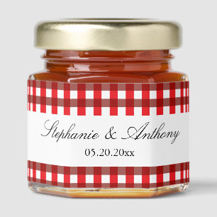 Red and White Gingham Pattern Barbeque Wedding Honey Jar Favors