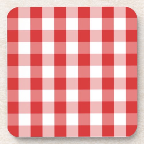 Red and white gingham pattern beverage coaster