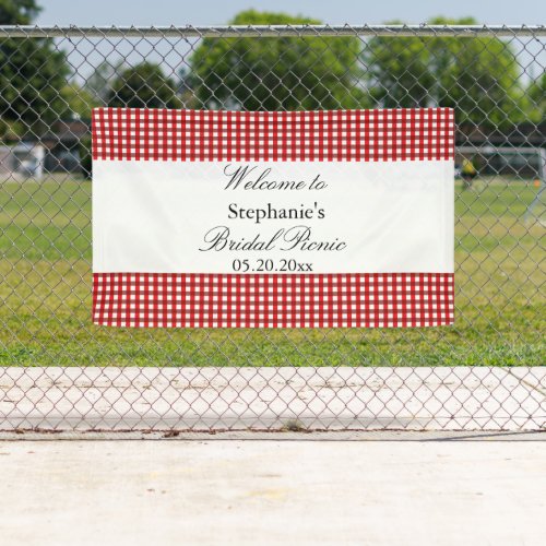 Red and White Gingham Pattern Bridal Picnic Banner