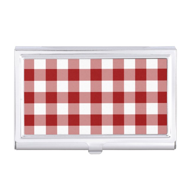 Red and White Gingham Pattern Business Card Holder (Front)