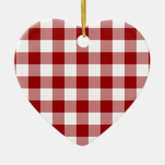 Red and White Gingham Pattern Ceramic Ornament