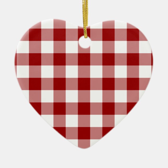 Red and White Gingham Pattern Ceramic Ornament (Front)