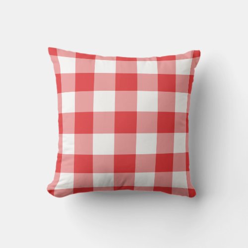 Red and White Gingham Pattern Checkered Outdoor Pillow