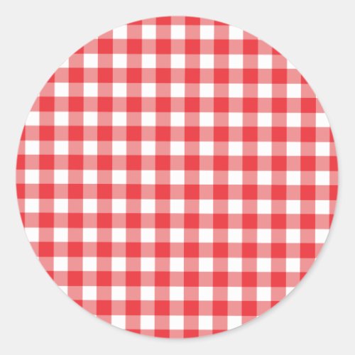 Red and White Gingham Pattern Classic Round Sticker