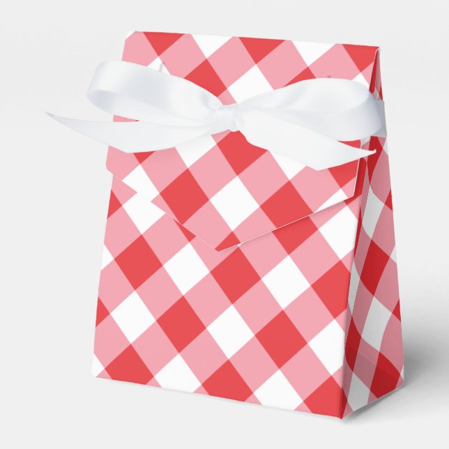 Red and White Gingham Pattern Favor Boxes (Front Side)