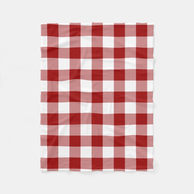 Red and White Gingham Pattern Fleece Blanket (Front)