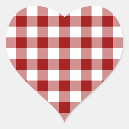 Red and White Gingham Pattern Heart Sticker