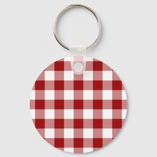 Red and White Gingham Pattern Keychain (Front)