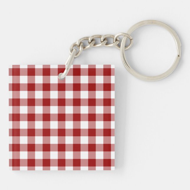 Red and White Gingham Pattern Keychain (Back)