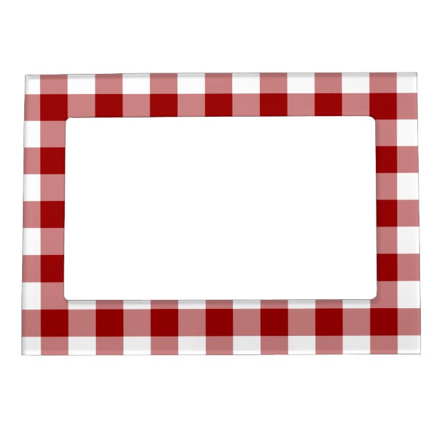 Red and White Gingham Pattern Magnetic Photo Frame (Front)