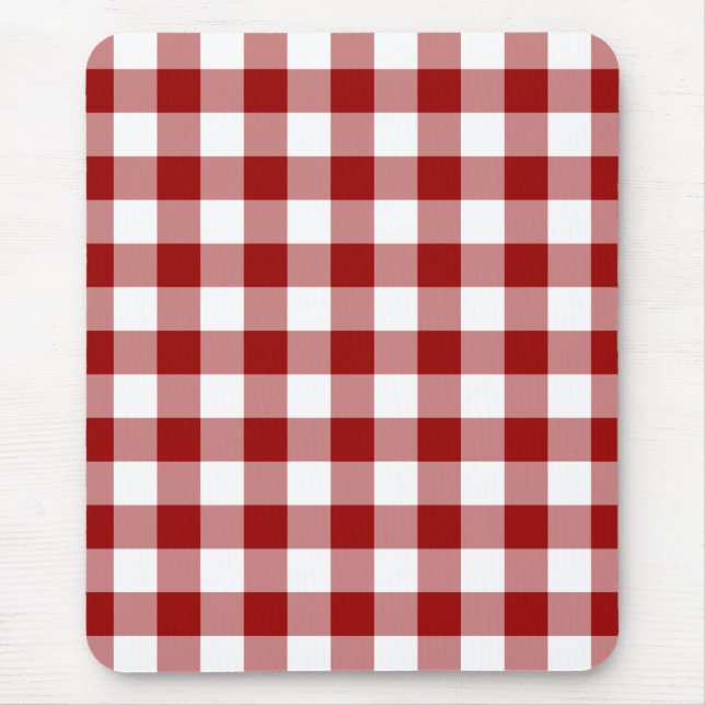 Red and White Gingham Pattern Mouse Pad (Front)