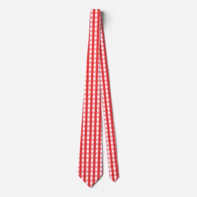 Red and White Gingham Pattern Neck Tie (Front)