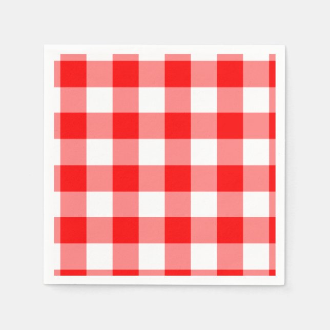 Red and White Gingham Pattern Paper Napkins (Front)