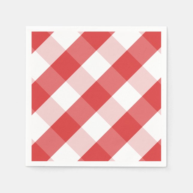 Red and white gingham pattern paper napkins (Front)