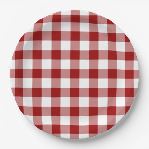 Red and White Gingham Pattern Paper Plates