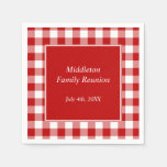 Red and White Gingham Pattern Personalized Paper Napkins