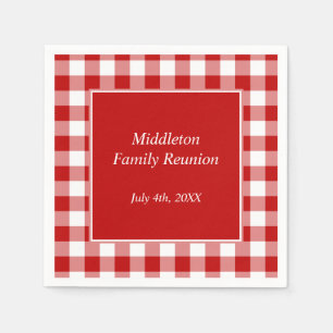 Red and White Gingham Pattern Personalized Paper Napkins